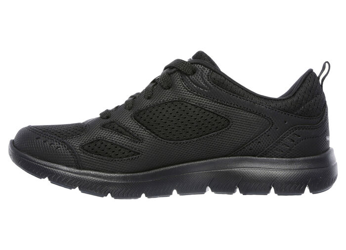 SKECHERS, sportliche Damen-Sneaker, mit Nappaleder-Besätzen SCHWARZ